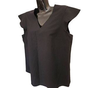 Adrianna Papell Ribbed Black Flare Cap Sleeve Blouse Top Size Medium